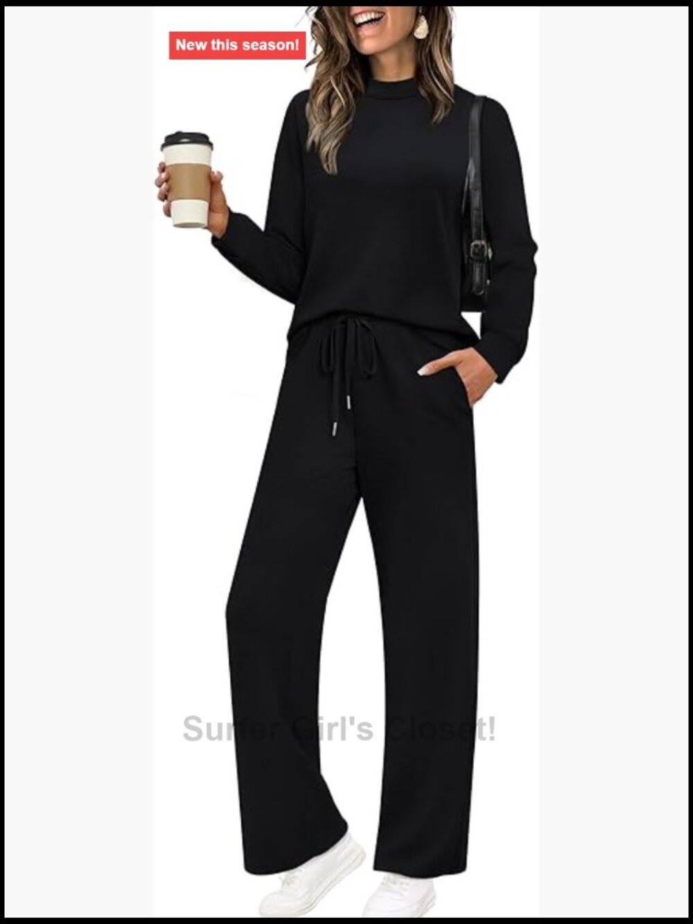 Two Piece Matching Lounge Set with Long Sleeve Top and Wide Leg Pants